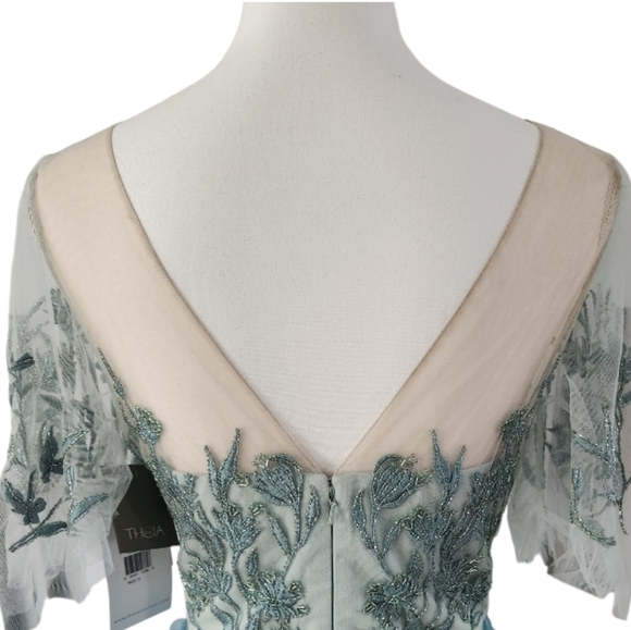 Theia NWT $1449 Odette Ombré Petal Dress Gown in Jade Blue Green Teal size 6 - Picture 10 of 16